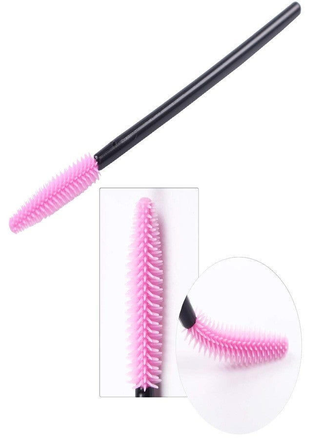BIHRTC Pack of 100 One-Off Disposable Silicone Eyelash Mascara Brushes Wands Applicator Eyebrow Brush Makeup Tool Kit Set Deep pink - Image 4